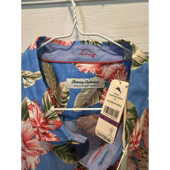 Tommy Bahama Coconut Point Hibiscus Floral Shirt XXL Bluebell Button-Up 100% Lyo - Picture 6 of 7